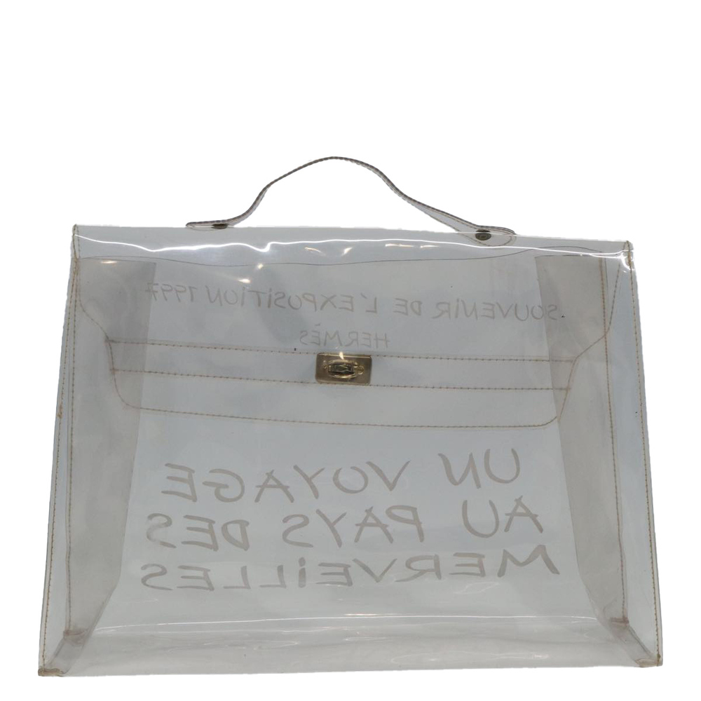 HERMES Vinyl Kelly Hand Bag Vinyl Clear Auth 79847 - Picture 3 of 16